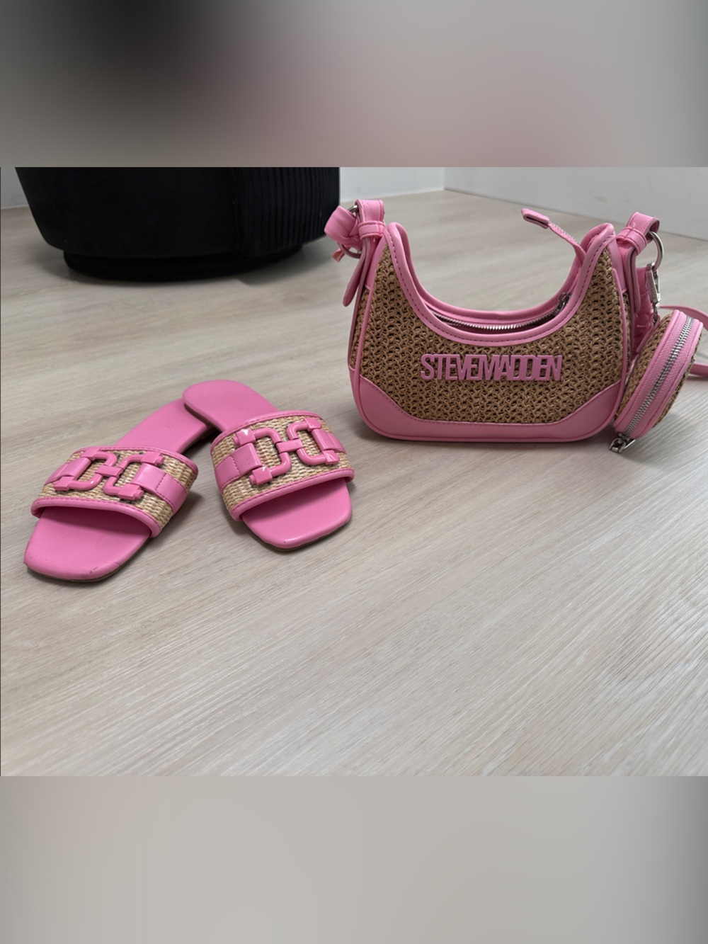 Steve Madden Pink Woven-Trim Slide Sandals for Kids